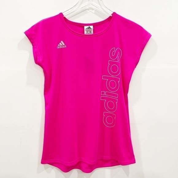Adidas Pink Short Sleeve Girl Tee Logo Spellout XL - Picture 1 of 7